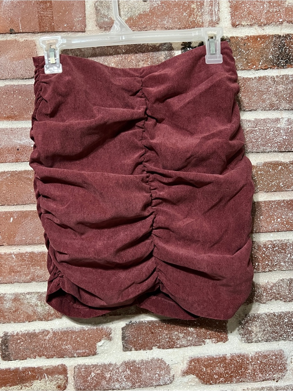 ZARA Ruched Burgundy Corduroy Skirt